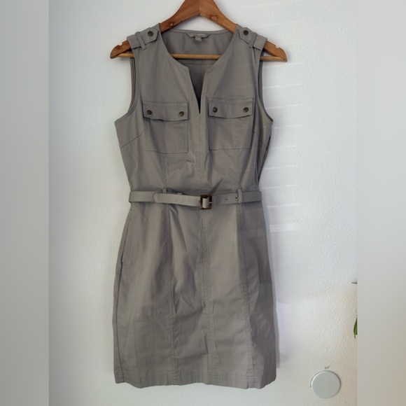 Banana Republic Cargo Shift Dress Women 4 Beige Belted Button Up Utility Safari - Picture 1 of 13